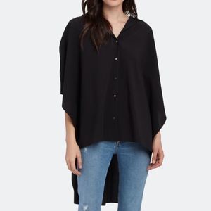 The Author Cape High Low Button Up Black Shirt One Size